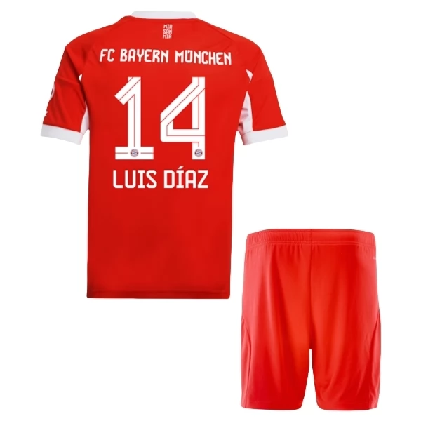 Camisola Bayern de Munique Luis Díaz 14 Equipamento Principal Criança 2025/26 Camisola Bayern de Munique Luis Díaz 14 Equipamento Principal Criança 2025/26